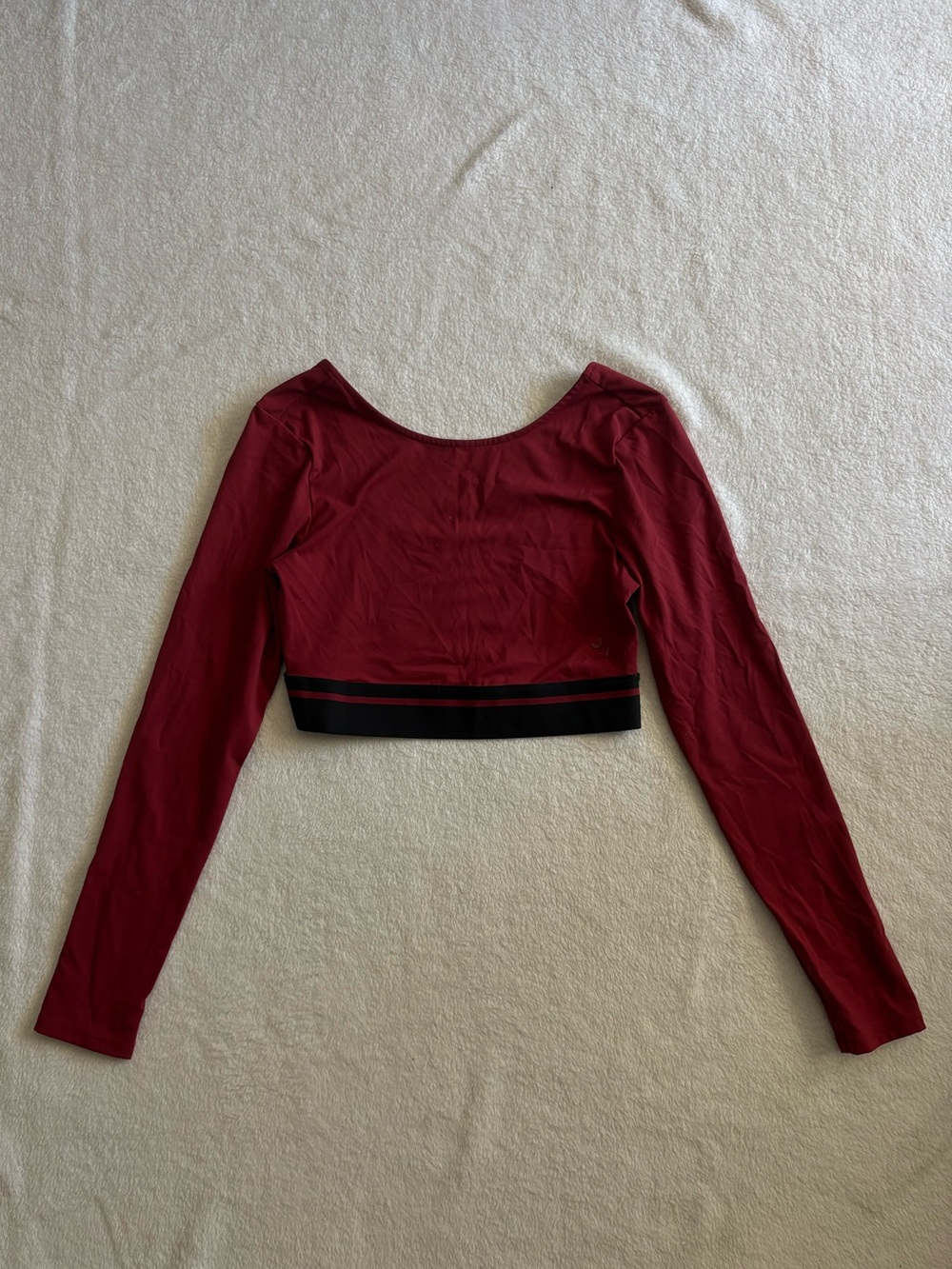 JoyLab Women's Burgundy Athletic Long-Sleeve Crop Top with Black Trim